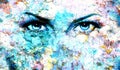 Blue goddess women eye, multicolor background. eye