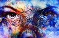 Blue goddess women eye, multicolor background with