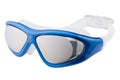 Blue goggles for swimming in the pool or in the open water, with mirrored glasses, on a white background Royalty Free Stock Photo