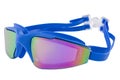 Blue goggles for swimming and water sports, with mirrored glasses, on a white background Royalty Free Stock Photo