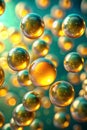 Blue and Gold Abstract Background with Floating Orbs of Light