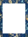 Blue and gold abstract border background. White negative space.