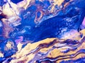 Blue with gold abstract landscape, art creative hand painted background, marble texture, abstract ocean, acrylic painting Royalty Free Stock Photo