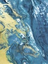 Blue with gold abstract landscape, art creative hand painted background, marble texture, abstract ocean, acrylic painting Royalty Free Stock Photo