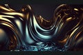 Blue and gold abstract liquid waves background, fluid flowing water motion Generative AI