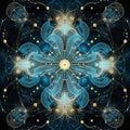 Abstract Geometric Fractals: Blue And Gold Fine Line Illustrations