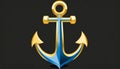 blue gold anchor on a black background Royalty Free Stock Photo