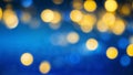 a blue and gold background with yellow bokeh lights