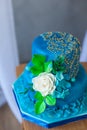 Blue and gold birthday or wedding cake Royalty Free Stock Photo