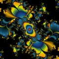 Blue gold black yellow leaves contrasting fractal, abstract background Royalty Free Stock Photo