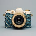 Blue And Gold Camera With Surrealist Ceramics Design
