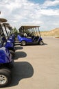 Blue Golf Carts Parked in a Row Royalty Free Stock Photo