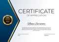 Blue and gold Certificate of achievement template set Background with gold badge and border. Award diploma design blank Royalty Free Stock Photo