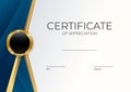 Blue and gold Certificate of achievement template set Background with gold badge and border. Award diploma design blank. Vector Royalty Free Stock Photo