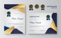 Blue and gold certificate template. Modern blue certificate award or diploma template set of two, portrait and landscape design in Royalty Free Stock Photo