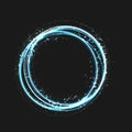 Blue gold circle light effect with round glowing elements, particles and stars on dark background. Shiny glamour design Royalty Free Stock Photo