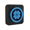 Blue Gold coin with four leaf clover icon isolated on transparent background. Happy Saint Patricks day. Black square Royalty Free Stock Photo