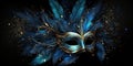 Blue and gold color combination feathery masquerade mask, Generative AI