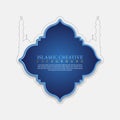 Blue and gold color design for Ramadan Kareem Arabic Calligraphy with mosque silhouette, crescent moon and Islamic lanterns Royalty Free Stock Photo