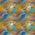 Blue and gold color glitter sand paint mixed with curve texture. AI generative illustration