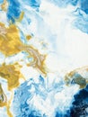 Blue and gold creative abstract hand painted background with copy space, marble texture, abstract ocean, acrylic painting on Royalty Free Stock Photo