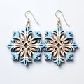 Colorful Wooden Snowflake Earrings: Light Indigo & Light Gold