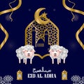 Blue and gold eid al adha banner template design background