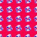 Blue Gold exchange money icon isolated seamless pattern on red background. Money changer. Vector