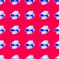 Blue Gold exchange money icon isolated seamless pattern on red background. Money changer. Vector