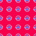 Blue Gold exchange money icon isolated seamless pattern on red background. Money changer. Vector