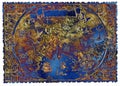 Blue and gold fantasy pirate map of treasures
