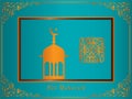 Blue and gold frame with a mosque and the word Eid on it. Praying Eid al-Fitr Royalty Free Stock Photo
