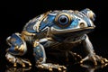A blue and gold frog figurine on a black surface. Royalty Free Stock Photo
