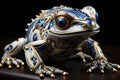 A blue and gold frog figurine sitting on a table. Royalty Free Stock Photo