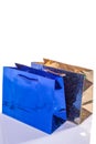 Blue and gold gift shiny shopping bags. isolate on white background Royalty Free Stock Photo