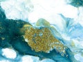 Blue with gold glitter fluid art, creative abstract hand painted background, marble texture, abstract ocean
