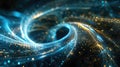 Blue and gold glowing particles form a glowing vortex AIG535 Royalty Free Stock Photo