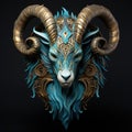 a blue and gold goat head Royalty Free Stock Photo