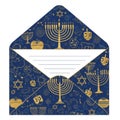 Blue and Gold Hanukkah Envelope with Menorah Pattern Royalty Free Stock Photo