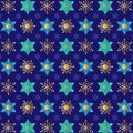 Blue gold jewish star snowflake pattern Royalty Free Stock Photo