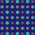 Blue gold jewish star snowflake pattern Royalty Free Stock Photo