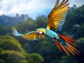 Ai Generated illustration Wildlife Concept of Blue and gold macaw Ara ararauna. Parrot birds flying. Wildlif Royalty Free Stock Photo