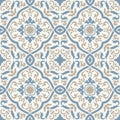 Blue and Gold Moroccan Floral Tile Seamless Pattern