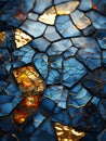 a blue and gold mosaic background with broken pieces of glass Royalty Free Stock Photo