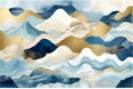 Blue and gold mountain, hills, sea horizontal wall art