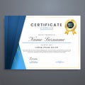 Blue and gold multipurpose certificate template with gold badge, modern and luxury certificate border or frame Royalty Free Stock Photo