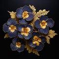 Blue And Gold Painted Pansy: Sculptural Reliefs With Trompe L\'oeil Compositions