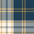 Blue and gold plaid pattern vector. Herringbone seamless textured tartan check plaid.