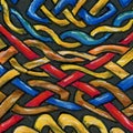 Blue, Gold, and Red High Resolution Knotwork Detail with Grain Texture Background
