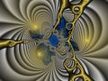 Blue gold silver leaves geometries swirls sky shapes fractal, abstract geometries, background Royalty Free Stock Photo